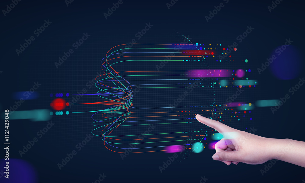 Poster title a hand showing ai tech with generative ai concept, artificial intelligence cyber security, dig