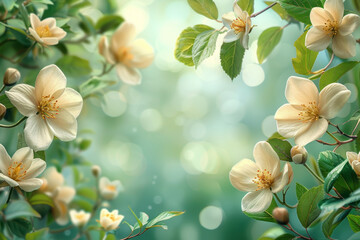 Obraz premium summer or spring background with place for text and frame of beautiful flowers with green leaves