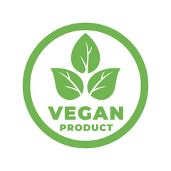 Simple & modern vegan label vector illustration, organic food label, vegan label vector with green color perfect for eco friendly product packaging, branding, or marketing materials