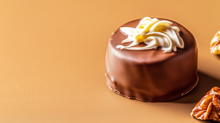 Delightful handmade belgian chocolate dessert with elegant swirl topping