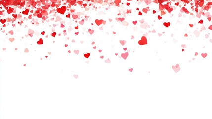Vibrant Red and Pink Hearts Falling Against a White Background, Perfect for Romantic Themes, Valentine's Day, Weddings, and Love Celebrations