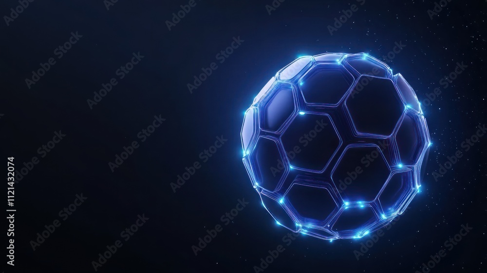 Aufkleber futuristic hexagonal sphere with glowing edges in dark space.