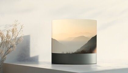 Serene Sunset Mountain Landscape in Minimalist Decor