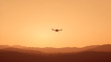 Naklejka premium A geometric illustration of a drone flying above a simple landscape. Geometric drone flying illustration.