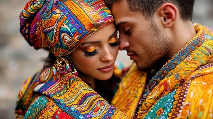 Obraz premium Vibrant Traditional Wedding Ceremony of Bride and Groom Outdoors