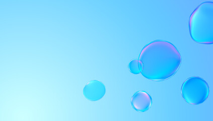 青い空に飛ぶシャボン玉　背景素材　コピースペース