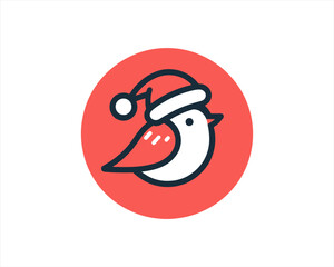 Christmas Robin Bird Santa Claus Cap Logo Design Icon Vector Illustration. Merry Christmas