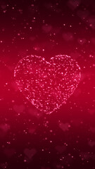 valentines day 3d heart shape with glitter shiny stars vertical background, love romantic bokeh lights hearts and particles red social media design background