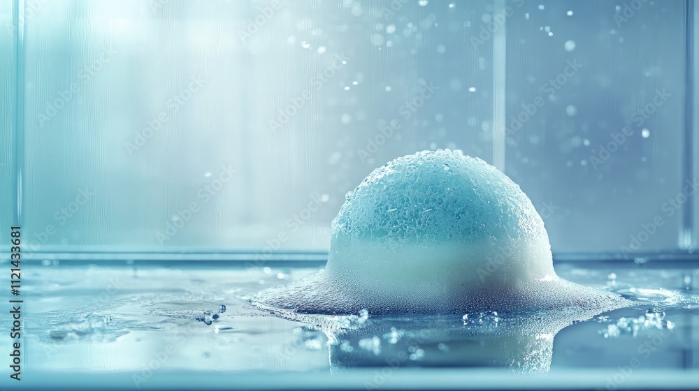 Poster close-up view of a unique bubble formation rising from the surface of a liquid, capturing the intric