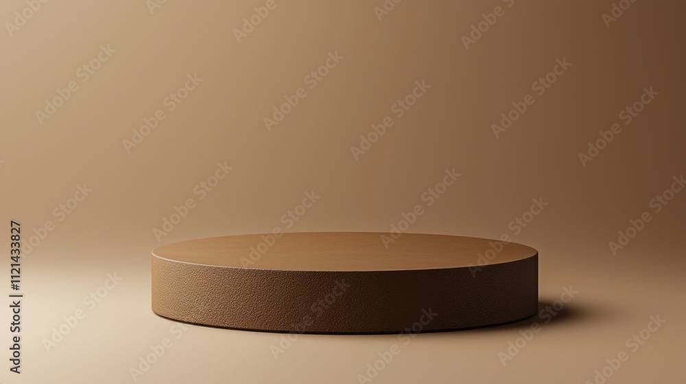 Aufkleber A minimalistic empty podium sits in a warm mocha color, set against a smooth, beige backdrop, ready for a presentation or artistic display