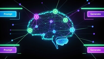 Obraz premium Futuristic AI Neural Network With Interconnected Nodes And Data Flow