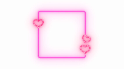 valentines day hearts and square frame neon lights  isolated on transparent background, png  romantic love overlay social media design element	