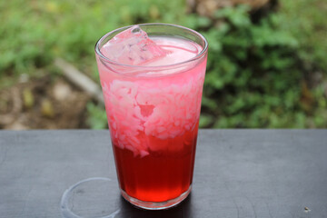 strawberry smoothie in the garden