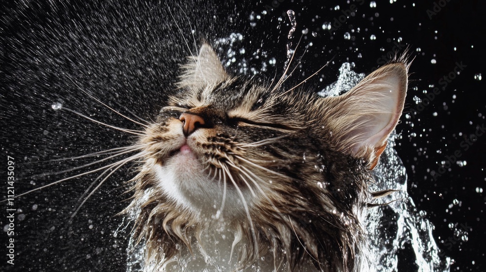 Poster Cat Enjoying Splashing Water in Dynamic Close-Up Moment