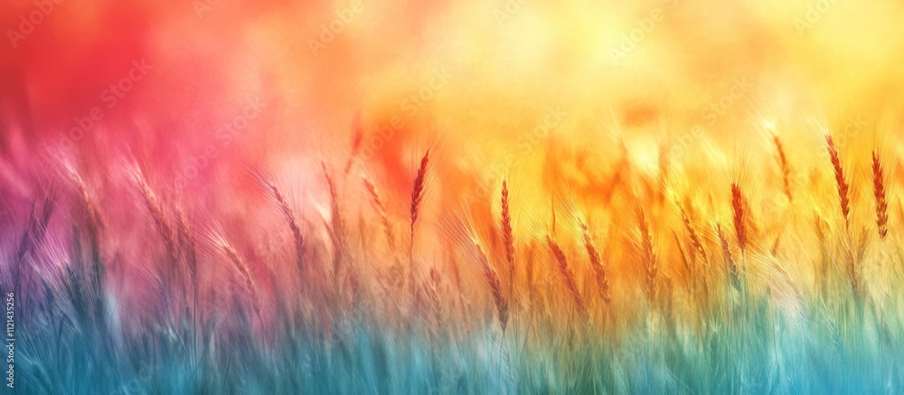 Poster abstract blurred grass field with vibrant colorful gradient from blue to red.