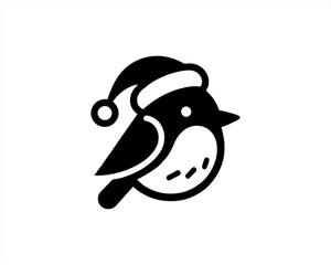 Christmas Robin Bird Santa Claus Cap Logo Design Icon Vector Illustration. Merry Christmas
