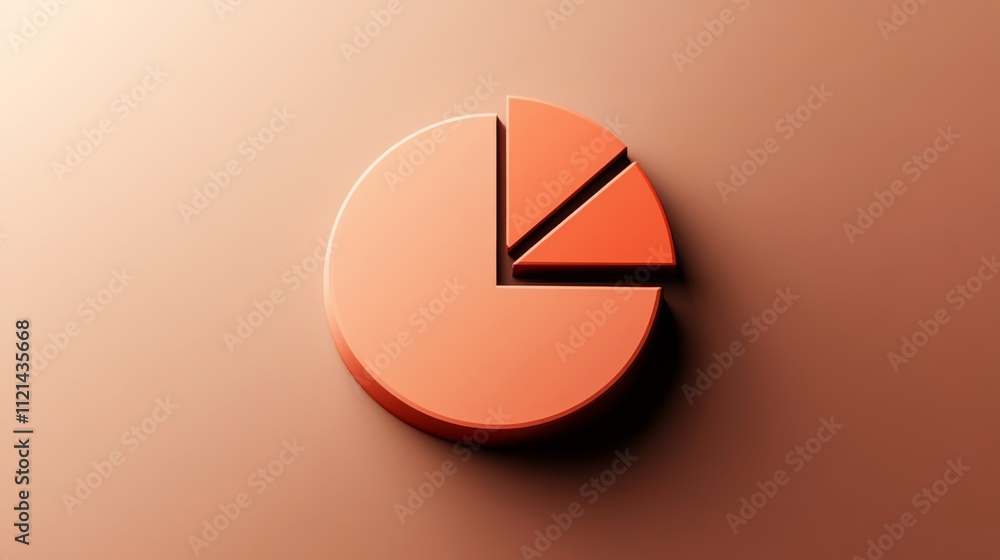 Poster orange pie chart on brown background for data analysis and presentation