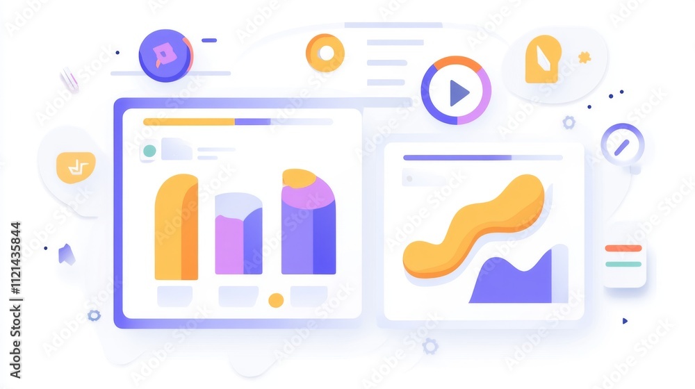 Poster colorful data visualization with graphs and charts for analytics