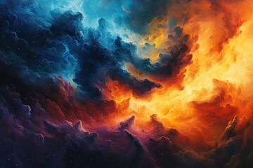 Fototapeta premium Abstract Cosmic Landscape with Fiery and Blue Nebulae