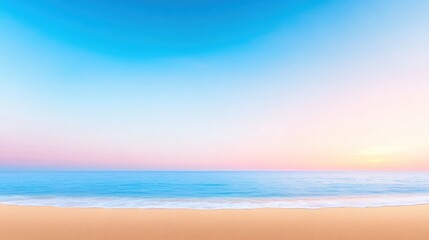 Obraz premium Serene beach scene at sunset with calm waters and pastel skies.