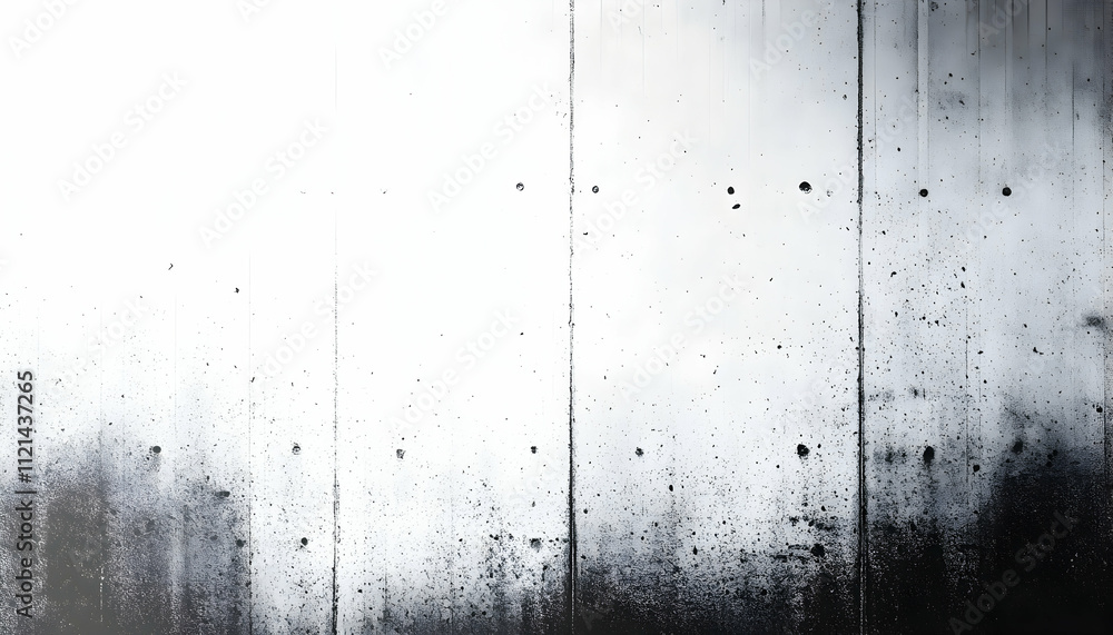 Poster abstract grayscale texture of a weathered concrete wall, showing vertical lines and dark stains. ide