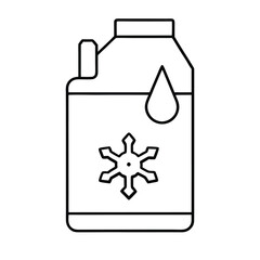 Antifreeze, canister, coolant, snowflake line art icon sign silhouette vector illustration on white background