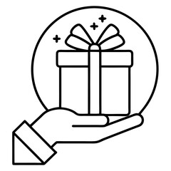 hand-holding gift box in sign line art icon vector silhouette illustration for photo overlays, t-shirt print, and flyer poster design
