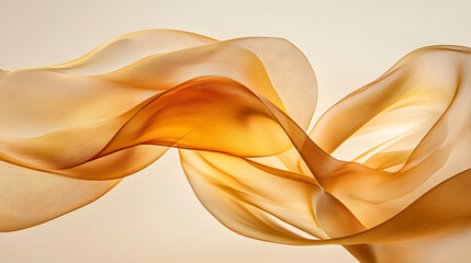 Fototapeta premium Abstract image of flowing amber fabric, creating elegant, dynamic curves and shapes against a soft beige background. Ideal for luxury branding, fashion, or design projects.