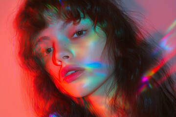 portrait of a woman A wavy distortion effect of a colorful image stretched and blurred into motion