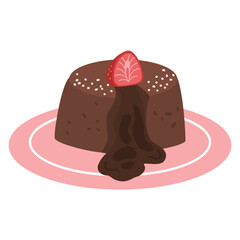 Chocolate Lava Cake cartoon flat illustration