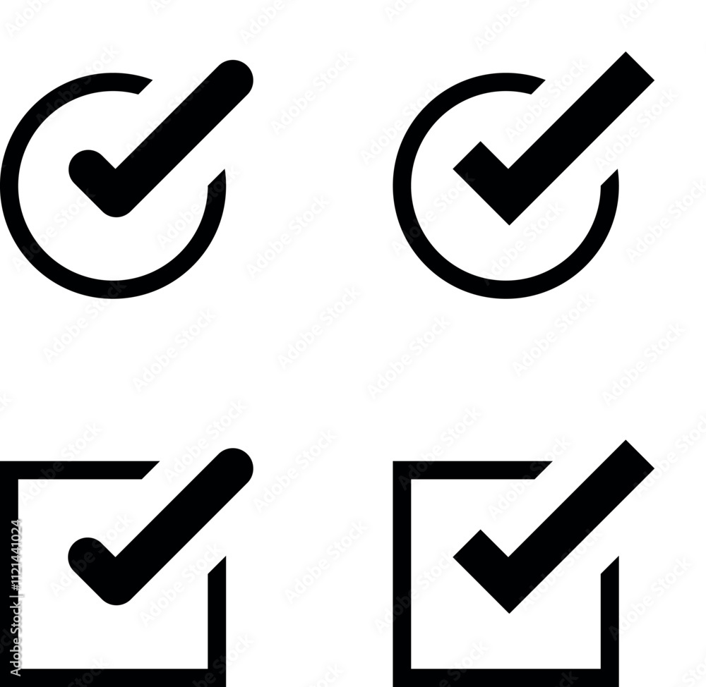 Poster check mark icon button set. check box icon with right or correct buttons and yes checkmark tick box 