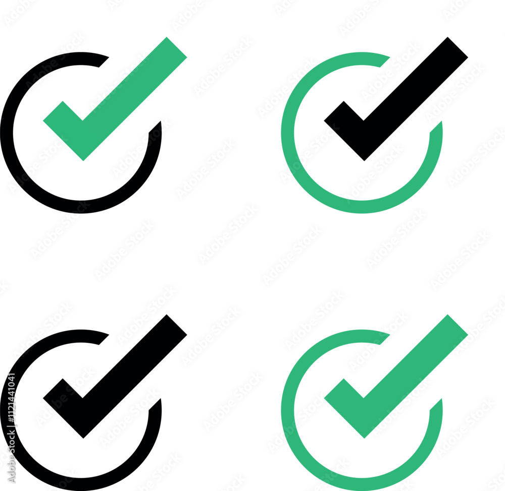 Poster check mark icon button set. check box icon with right or correct buttons and yes checkmark tick box 