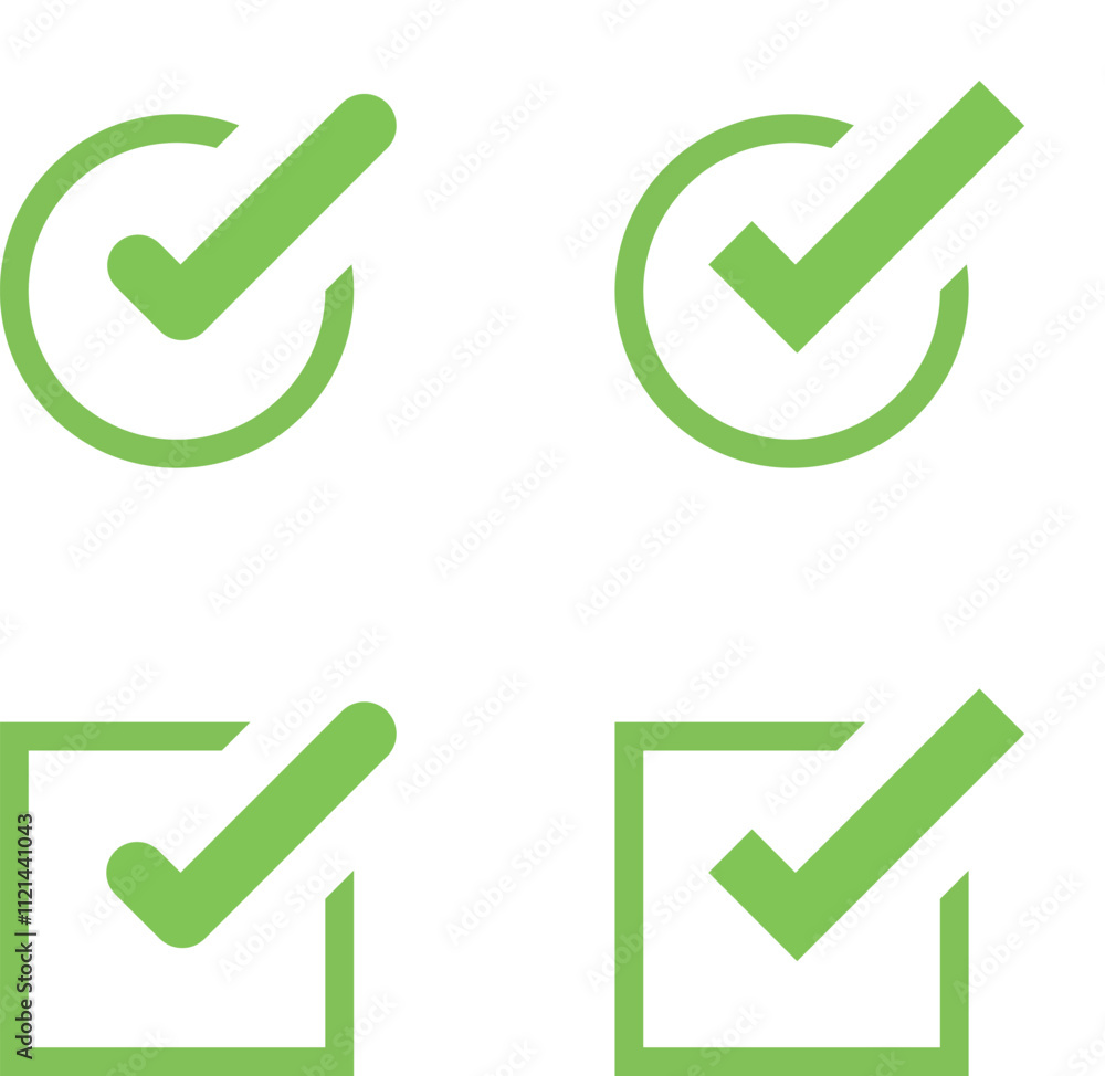 Poster check box icon with correct, accept checkmark icons green tick box, check list circle frame - checkb
