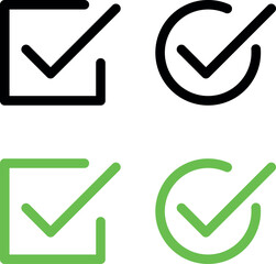 check mark icon set. check box icon with correct, accept checkmark icons green tick box, check list circle frame - checkbox symbol sign. checkbox square frame