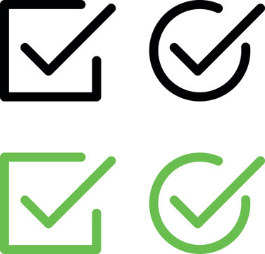 check mark icon set. check box icon with correct, accept checkmark icons green tick box, check list circle frame - checkbox symbol sign. checkbox square frame