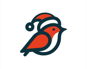 Christmas Robin Bird Santa Claus Cap Logo Design Icon Vector Illustration. Merry Christmas