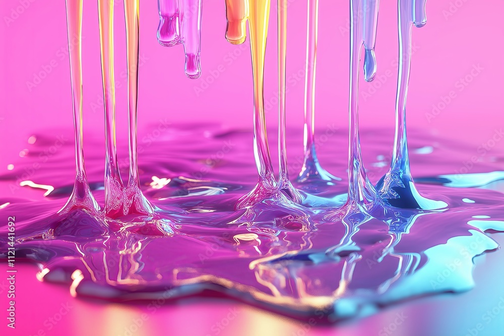 Poster a surreal melting effect where a vibrant color gradient appears to drip down.