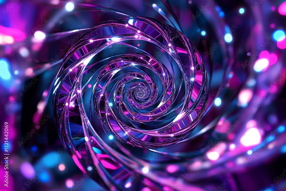 Aufkleber a spiraling galaxy-like pattern with glowing stars in a cosmic color palette.