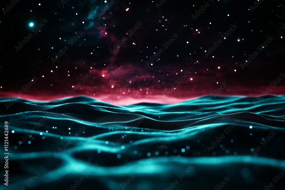 Poster a soft blend of sand dunes transitioning into a textured sky with glowing stars