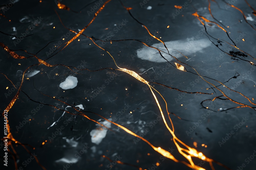 Poster a smooth stone surface with veins of gold and white running through charcoal gray.