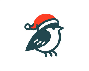 Christmas Robin Bird Santa Claus Cap Logo Design Icon Vector Illustration. Merry Christmas