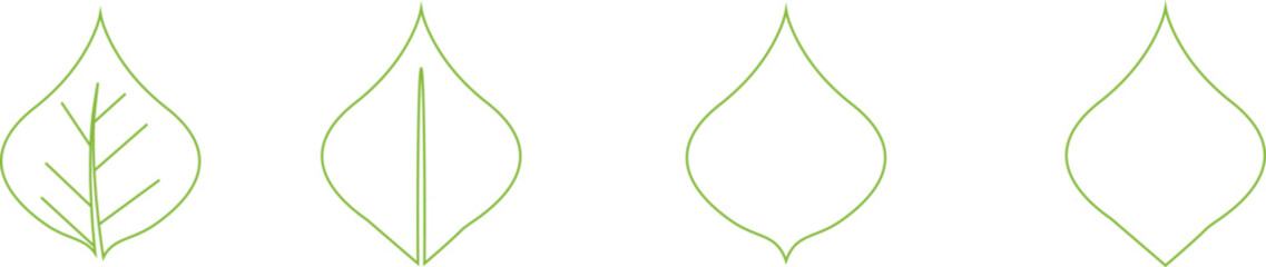 Set of green leaf icons. Leaf Shapes Collection ecology nature element eco, bio, Environment, vegan labels line vector. Trees and plants Leaves isolated on transparent background.