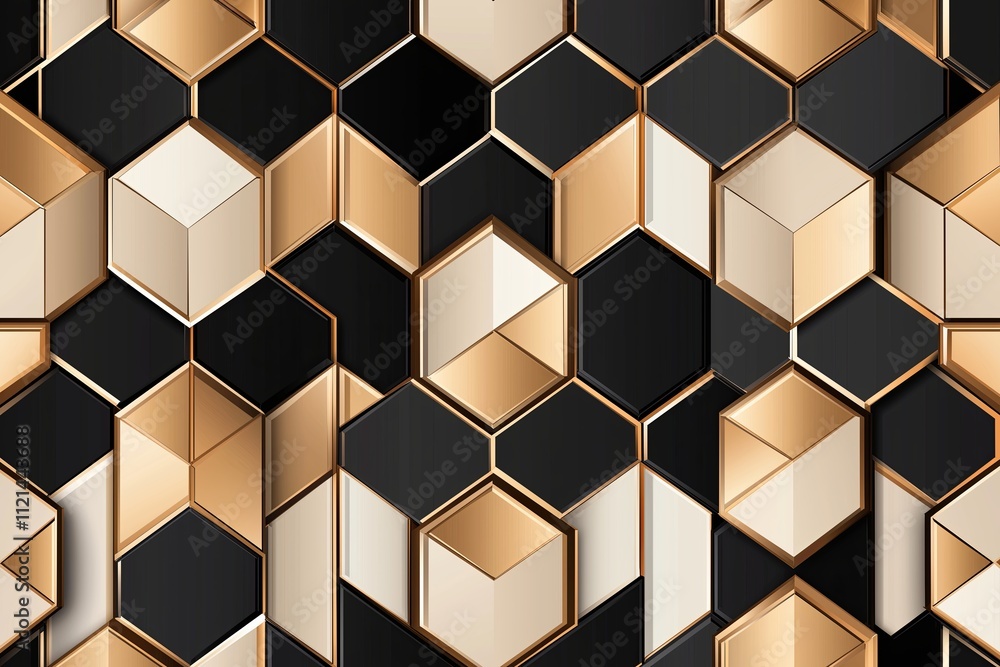 Poster A seamless 3D cube pattern creating an optical illusion of depth in metallic tones.
