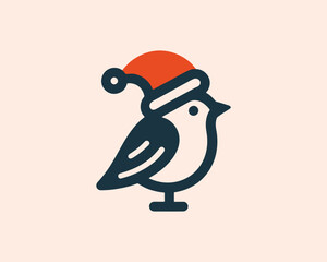 Christmas Robin Bird Santa Claus Cap Logo Design Icon Vector Illustration. Merry Christmas