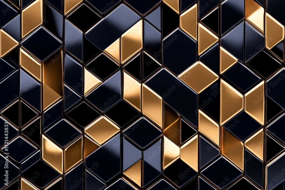 Fototapete A seamless 3D cube pattern creating an optical illusion of depth in metallic tones.