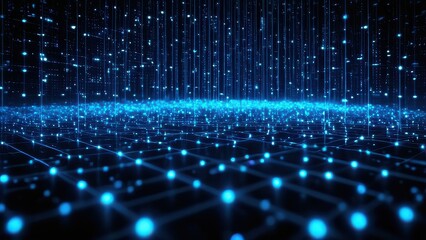 Obraz premium A mesmerizing abstract background featuring glowing blue dots and lines, creating a futuristic digital landscape with depth and perspective