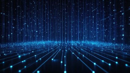 A mesmerizing abstract background featuring glowing blue dots and lines, creating a futuristic digital landscape with depth and perspective