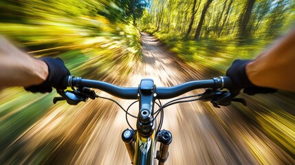 Adrenaline Rush: A First-Person View of Mountain Biking Through Lush Forest Trails