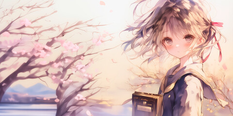 読書が好きな女性。水彩画。イラスト。