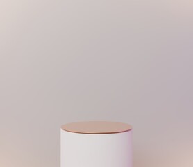 White empty podium or pedestal for product presentation, showcase of beauty and cosmetics product. Round mockup platform on white background. 3d rendering